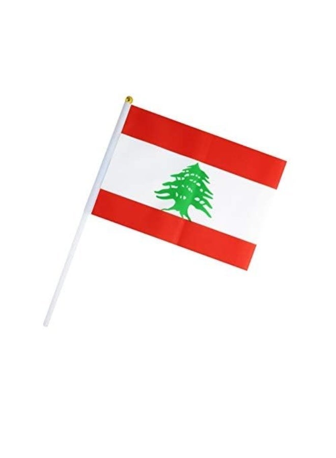 علم لبنان الوطني حجم A5 يدوي مع عصا – قماش بالألوان الأحمر والأبيض مع شجرة الأرز الخضراء – عبوة 5 قطع - Image 3
